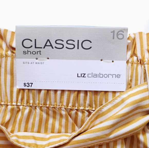 NWT Liz Claiborne 100% Cotton Gold Yellow Pinstriped Belted Shorts Womens 16 - Picture 8 of 11